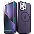 for iPhone 13 Pro Max Case, Matte Magnetic Phone Case with 1 Screen Protector, Support for Magsafe, Translucent Frosted Slim Shockproof Protective Cover for iPhone 13 Pro Max 6.7 inch, Purple