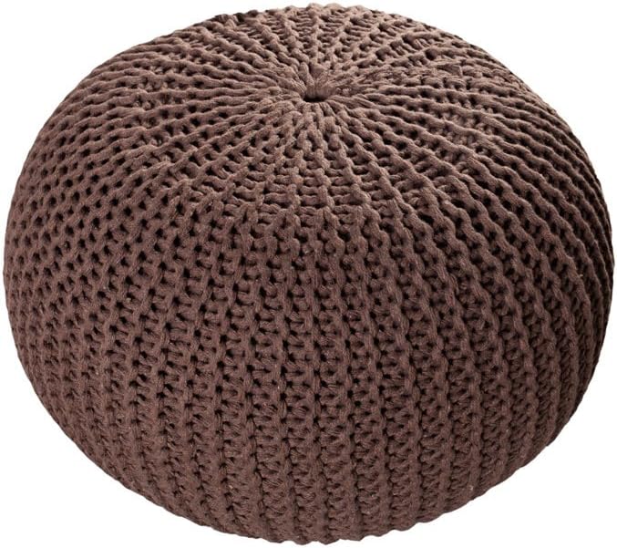 Designer Cotton Knitted Pouf Leeds 50 cm Dark Coffee Handmade