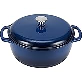 鶹 Basics Enameled Cast Iron Round Dutch Oven with Lid and Dual Handles, Heavy-Duty, 6-Quart, Navy