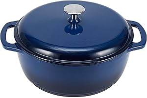 �鶹�� Basics Enameled Cast Iron Round Dutch Oven with Lid and Dual Handles, Heavy-Duty, 6-Quart, Navy