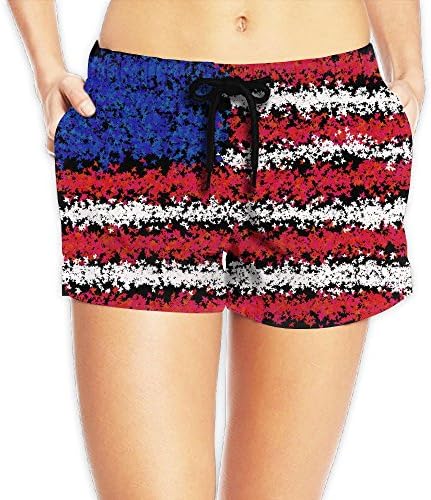 Deear USA Flag Weeds Pattern Women's Quickly Drying Beach Waist Elastic Shorts Swim Trunk Boardshorts Swimwear With Pocket M