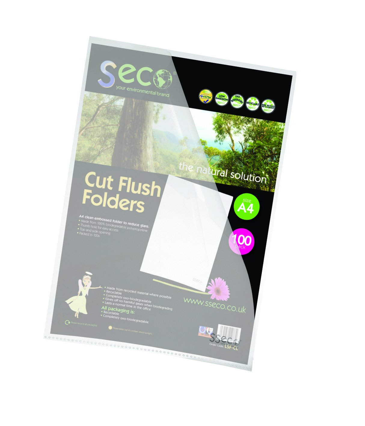 SECO A4 Cut Flush Folders A4, 100 Micron, Frosted Clear - Pack of 100