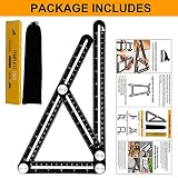 Multi Angle Measuring Ruler Template Tool - CrazyLynX Premium Aluminum Alloy Easy Angle Ruler, Precise Angle Ruler with Free Protective Pouch (A)