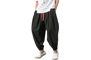 Mens Casual Harem Pants Baggy Elastic Waist Drawstring Casual Solid Color Oversized Tapered Pants