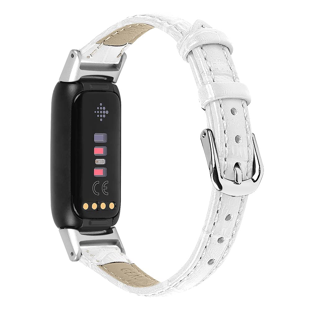 AISPORTS Leather Strap Compatible for Fitbit Luxe Strap for Women Men, Soft Breathable Leather Sport Wristband Metal Buckle Bracelet Replacement Band for Fitbit Luxe Fitness and Wellness Tracker