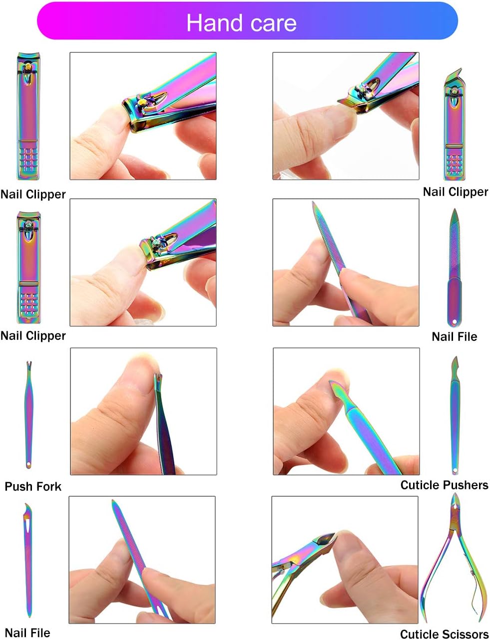 2020 New Rainbow Manicure Kits 18 Pcs Nail Clippers for Women Gift SFYDOM Women's Rainbow Leather Manicure Set (18-RainbowManicure Kits): Health & Personal Care