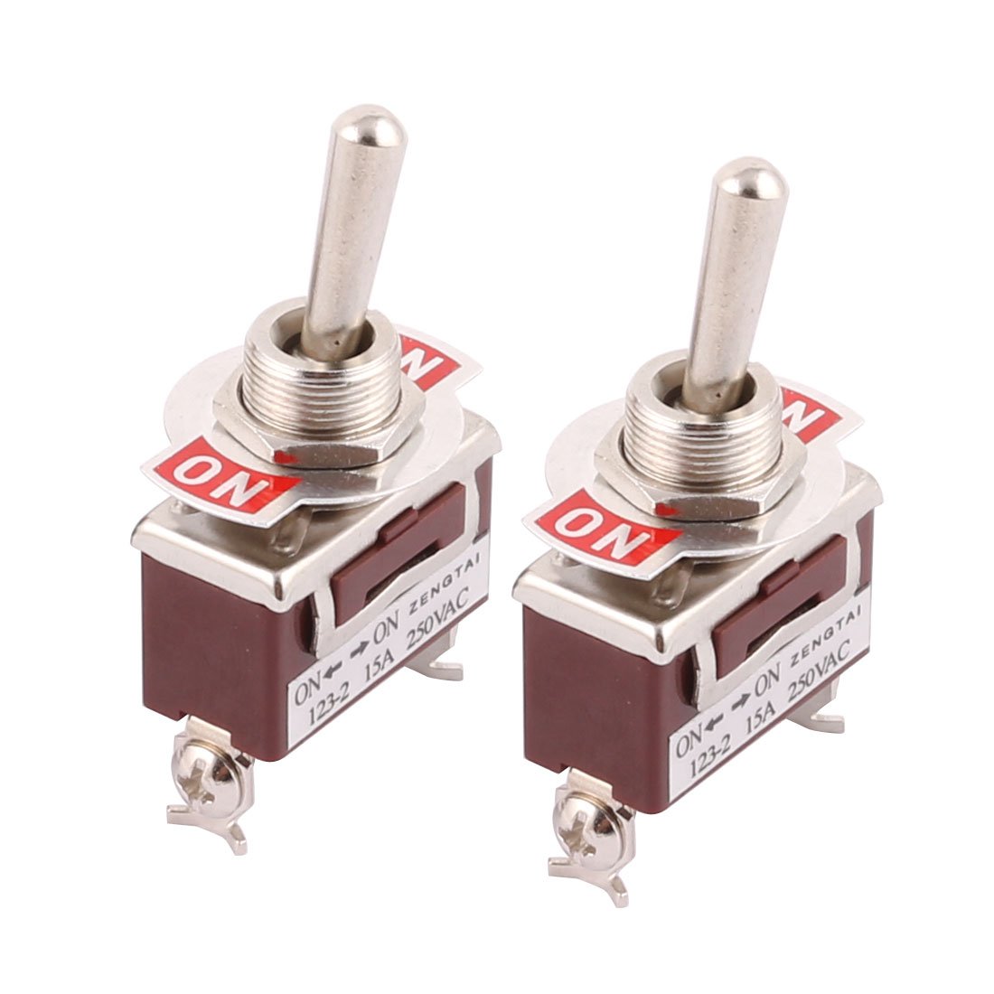 Sourcingmap 2 Pcs AC 250V 15A ON/ON 2 Position SPDT Momentary Toggle Switch Brown