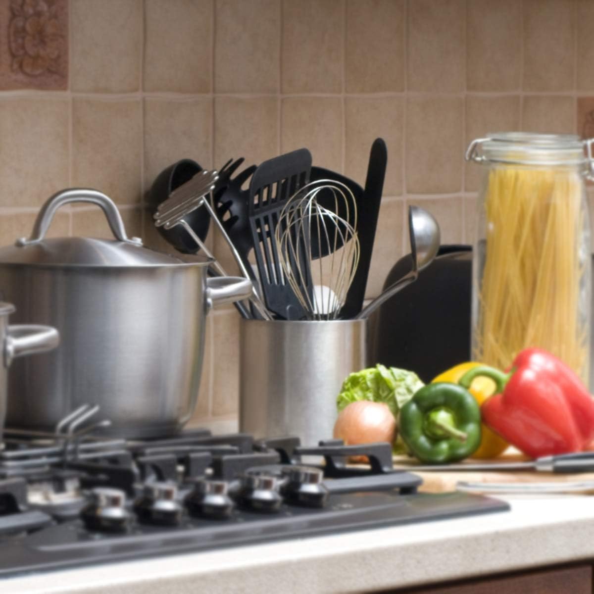 Kitchen Utensil Holder, ENLOY Stainless Steel Rust Proof Kitchen Utensils Holder Organizer for Forks, Spoons, Knives, Kitchenware, Dishwasher Safe, Set of 2: Home Improvement
