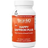 BRAINMD Dr Amen Happy Saffron Plus - 90 Capsules - with Saffron Flower Extract, Curcumin &amp; Zinc - Vegan, Gluten Free - 30 Servings