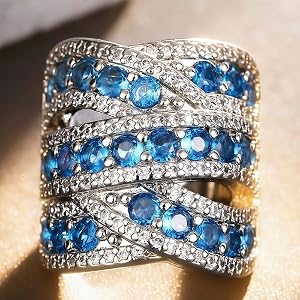 Luxury Blue and White Zirconia Wide Ring for Women Party Banquet Personality Rings Jewelry