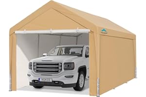 ADVANCE OUTDOOR 10x20 ft Heavy Duty Carport Car Canopy Garage Shelter Boat Party Tent Shed with Removable Sidewalls and Zipper Doors, Beige