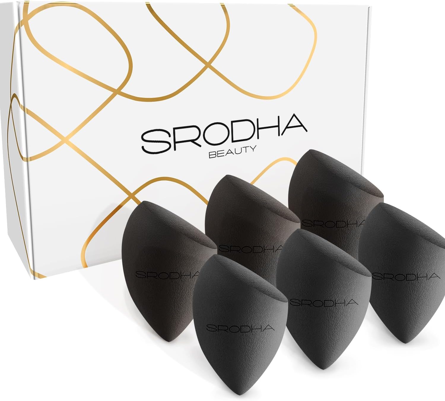 SRODHA Beauty Make Up Sponges Set | 6 Piece Pack | Liquid Makeup Blender Sponge Sets | For Blending Face Complexion Foundation Concealer Cream Products Powder (Tapered Black)