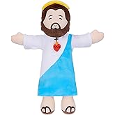 NIUBEHOHO Jesus Plush Christianity Stuffed Animal - 13 Inch Kids' Blue Jesus Figurine Pillow Heart Embroidery for Christian Gifts