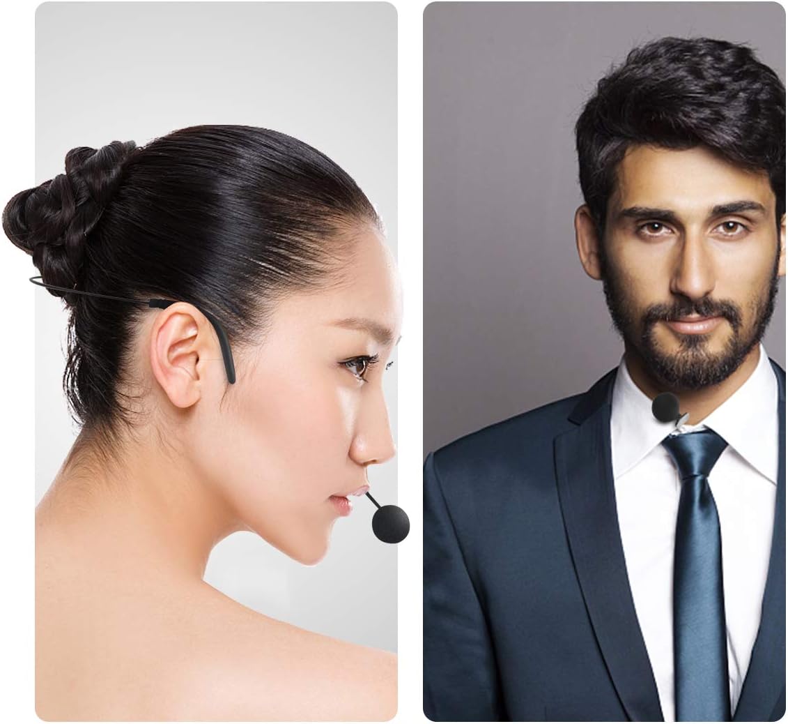 Hotec UHF Wireless Headset Microphone/Lavalier Lapel Mic with Bodypack Transmitter and Mini Rechargeable Receiver 1/4" Output, for Live Performances, Support Phone: Musical Instruments