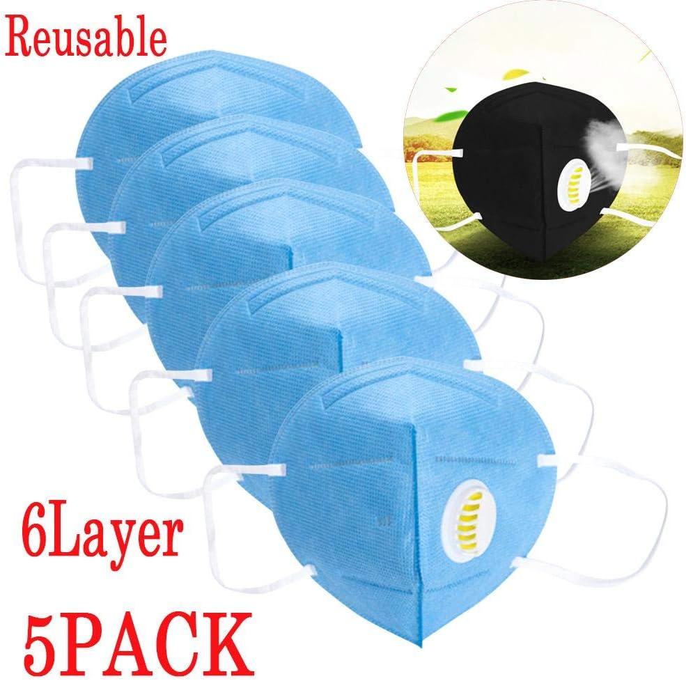 CHERRYSONG 5PCS Face Masks Reusable,PM2.5 Dust Mask Anti Pollution Face Mask, Non-Toxic Dust & Filter Safety Masks for Anti-Fog Anti-Virus Anti-Bacteria