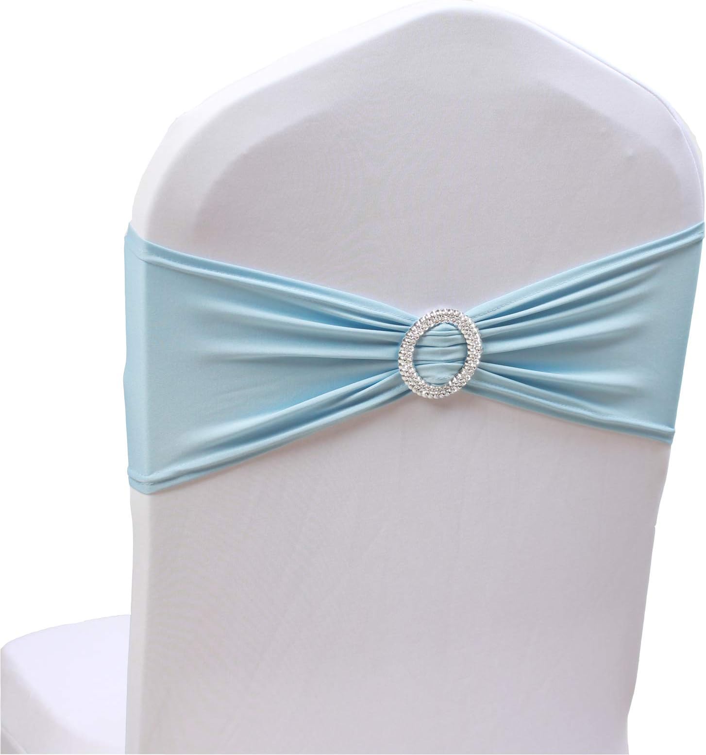 SheYang Stretch Chair Sashes Bows Elastic Chair Bands with Buckle Slider Sashes Bows for Wedding Hotel Banquet Birthday Party Decorations (100PCS, Light Blue)