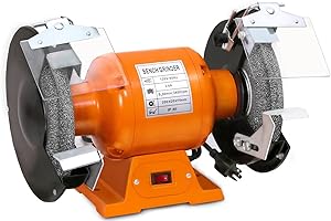 DAJYAWON 2.1-Amp 6-Inch Bench Grinder, Single Speed Benchtop Grinder w/Eye Guards, Power Table Grinder with 36-Grit & 80-Grit Grinding Wheels for Grinding, Sharpening, Smoothing (Lamp Not Included)