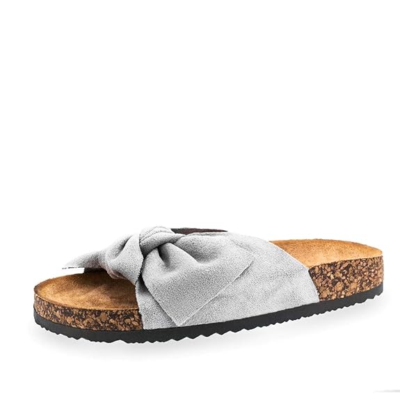 Damen Sommer Pantoletten Sandalen mit Schleife in hochwertiger Wildlederoptik