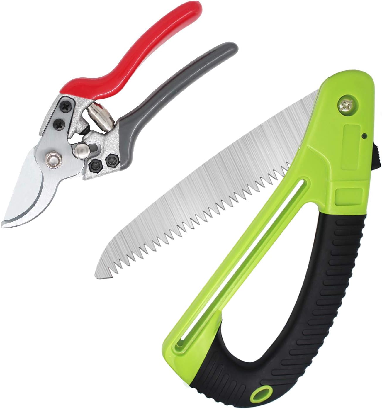 KALIM Multipurpose Garden Tool Set, D-Shaped Non-Slip Folding Saw and 7" Gardening Bypass Pruning Shears with Heavy Duty SK5 Stainless Steel Blade, for Wood Camping, Garden Flower Orchard Pruning : Garden & Outdoor