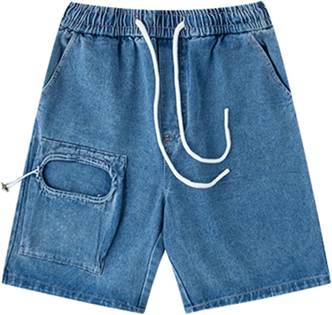 mens denim shorts with elastic waist and drawstring