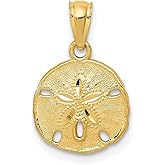 Auriga Fine Jewelry 14K Yellow Gold Polished and Textured Sand Dollar Pendant (L- 0.70 Inch, W- 0.43 Inch)