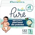 Pampers Baby Diapers - Pure Protection - Size 1, 132 Count, for up to 100% Leakproof, Premium Plant-based Skin Protection