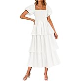 ZESICA Women's Summer Puff Sleeve Midi Dress 2026 Casual Flowy A Line Tiered Wedding Guest Beach Vacation Long Dresses