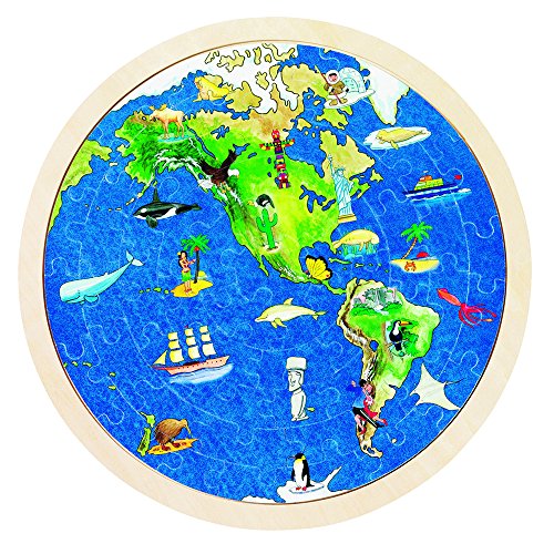 goki 57666 - Einlegepuzzle Weltkugel aus Holz, Holzpuzzle mit Menschen & Tieren der Erde, Lernspielzeug und Kinderpuzzle, fördert Fantasie und Motorik, 30cm x 30cm, 57er Set, ab 6 Jahre – Bild 3
