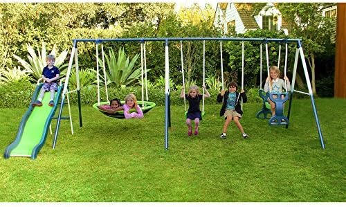 NEW Outdoor Rosemead Metal Swing and Slide Set