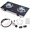 Hothit Portable 2 Burner Propane Stove Gas Cooktop, 28600 BTU Tempered Glass Auto Ignition for Outdoor Kitchen, Camping, RV, Small Apartment