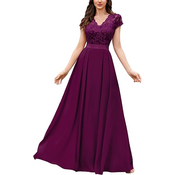 miusol bridesmaid dresses Plus Size V-Neck Floral Lace Bridesmaid Maxi Dress, Ruffle Design for –  Miusol main image 0