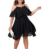 Verdusa Women's Plus Size Cold Shoulder Layered Flowy Dress Ruffled Half Sleeve A Line Short Tunic Dress