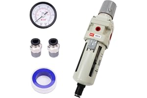RIH Pneumatics 1/2"NPT Auto Drain Air Filter Pressure Regulator Combo Piggyback, air Pressure Regulator，Water Separator air Compressor(1/2"NPT)