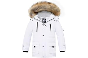 poonyfesh Boy Winter Coat Water Resistant Parka Jacket Warm Quilted Puffer Outerwear with Detachable Fur Hood for Big Boys
