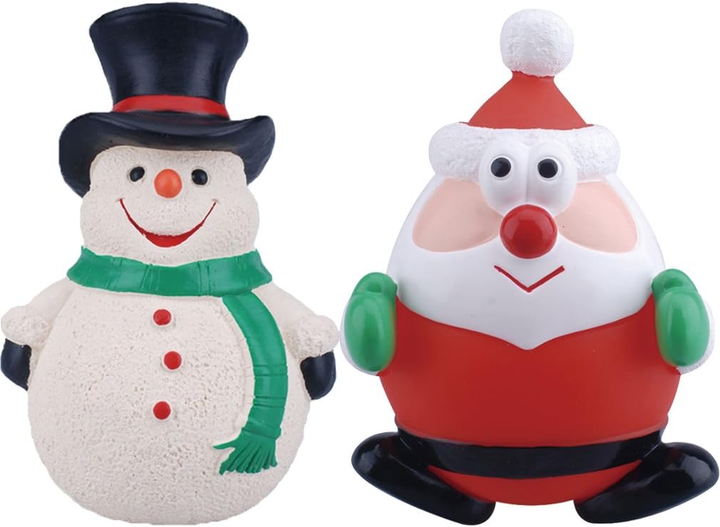 Qpet 2-pack 5" Snowman with Black Cap + Latex Red 6" Santa Claus Christmas Squeaky Dog Toy