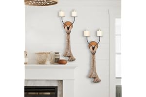 Aimto Wall Sconce Candle Holder Wall-Mount Metal and Wooden Candle Holders Hanging Iron Wall Candle Sconce Holder and use Hemp Rope Decoration,for Home,Living Room, Bathroom, Dining Room, Set of 2