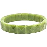 Keleny Natural Gemstone Square Faceted Beaded Round Shape Healing Charm Women's Stretch Bracelet