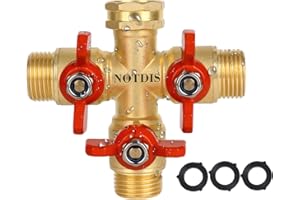NOTDIS 3 Way Hose Splitter, Solid Brass High Volume 3 Way Hose Splitter Valve with Metal Handle, Heavy Duty High Flow Spigot Splitter with Shut off Valve, 3/4 Inch Garden Tap Splitter