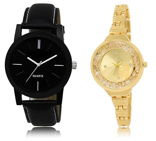 Shocknshop Analouge Round Multicolour Dial Leather and Chain Belt Mens and Womens Watch Combo