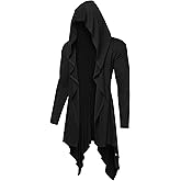 COOFANDY Long Hooded Cardigan Ruffle Shawl Collar Open Front Lightweight Drape Cape Overcoat with Pockets