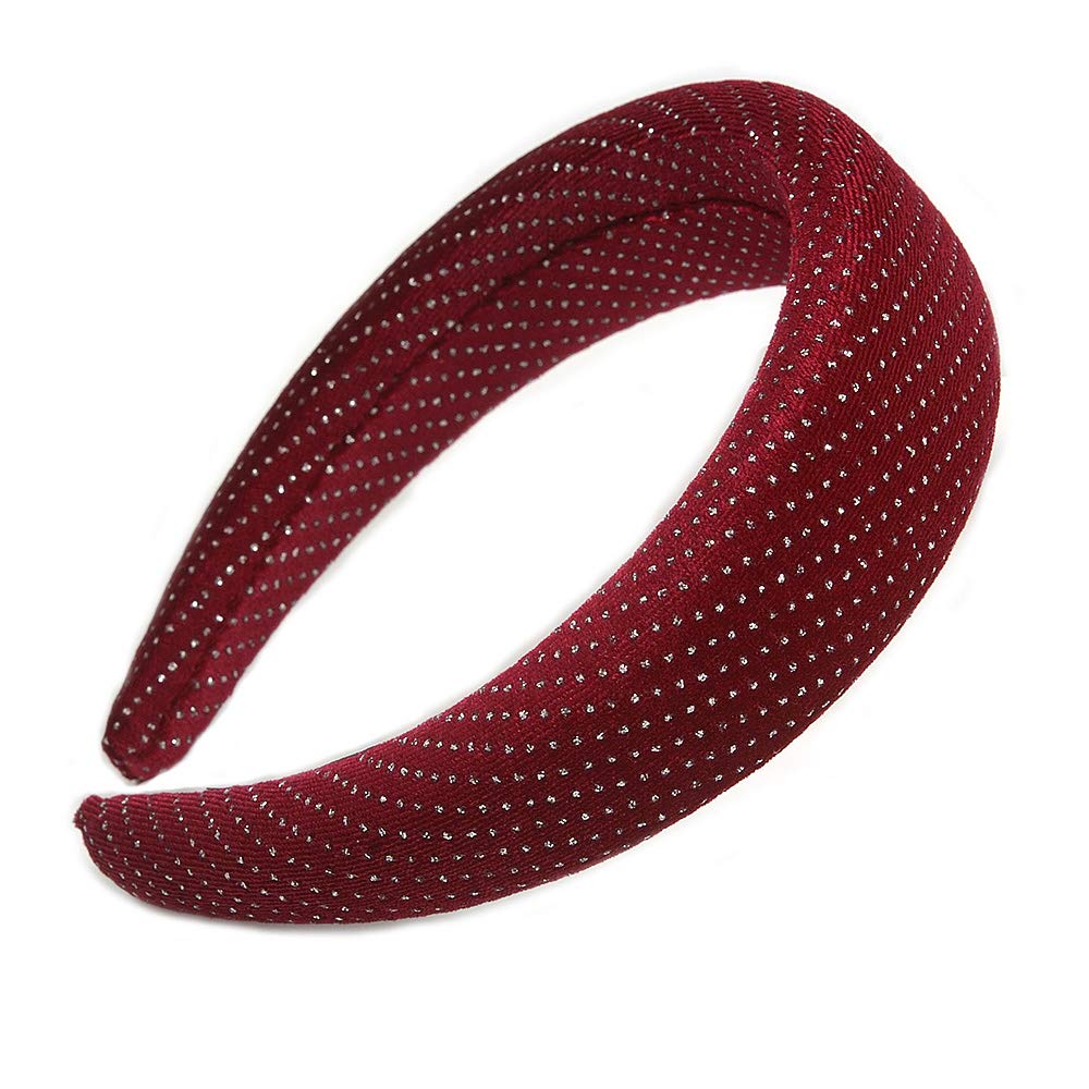 Retro Thicken Padded Velvet Glitter Wide Chunky Hair Band/HeadBand/Alice Band in Burgundy
