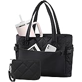 Puffer Tote Bag for Women, Work Bag with Cup Holder, Teacher Bag with Compartments, Quilted Tote Bag with Zipper for Travel