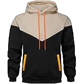 Wielsscca Mens Hoodies Patchwork Pullover Fleece Color Block Long Sleeve Sweatshirts Casual Tops with Pocket