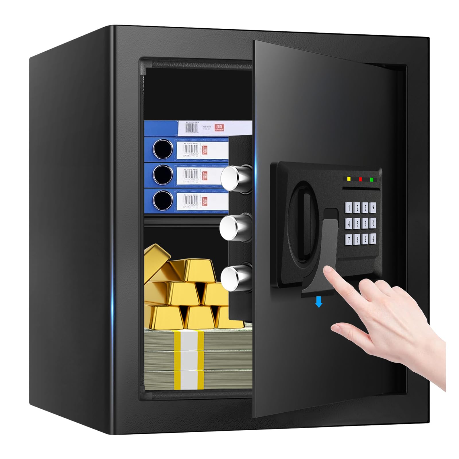 Photo 1 of 2.3 Cuft Fire Proof Safe for Home Documents Use, Small Home Safes Water and Fireproof with Digital Keypad and Spare Key, Removable Shelf, Steel Personal Fireproof Safety Box for Documents Cash, Money