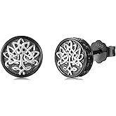 Black Onyx Earrings 925 Sterling Silver Celtic Viking Earrings Zircon Stud Earrings Hypoallergenic Punk Gothic Jewelry Gifts for Women Men