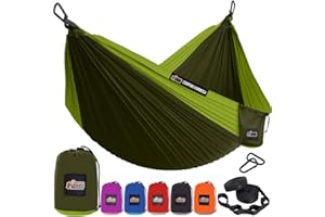GORILLA GRIP Durable Camping Hammock with Heavy Duty Tree Straps, Portable Hammocks for Outside, Easy to Use Travel Swing Chair, Outdoor Camper Hiker Essentials, Backpacking Gear Gifts, Double, Green
