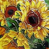 Continental Art Center BD-2042 8 by 8-Inch Yellow Sunflower with Green Leaves Ceramic Art Tile