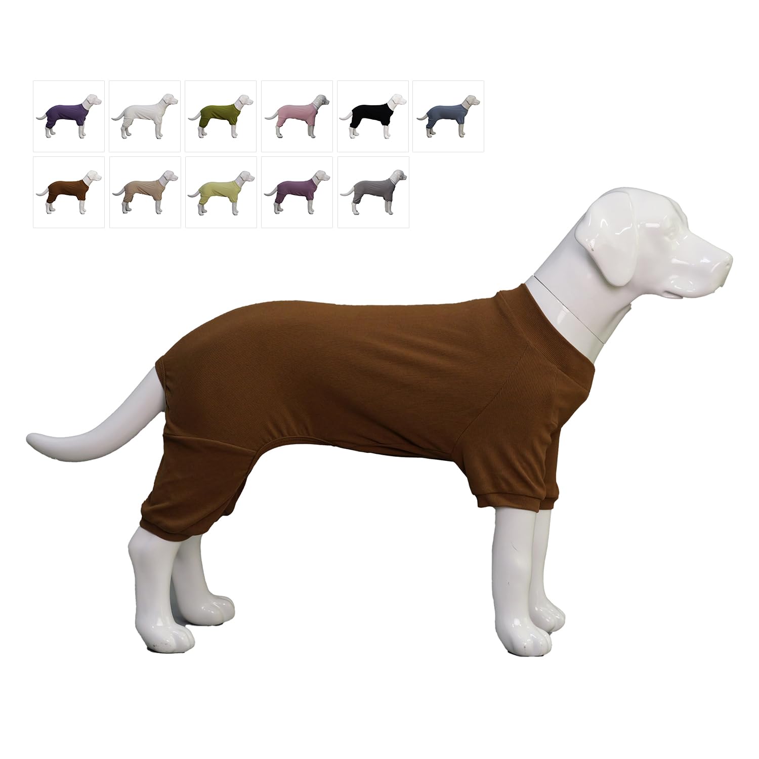 Lovelonglong Ribbed Dog Pajamas Cotton Knitted Dog Jumpsuits 4 Legged All Season Warm Pet Bodysuits for Large Medium Small Dogs Coffee S