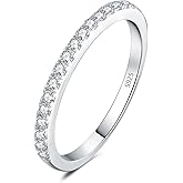 JewelryPalace Genuine Moissanite Wedding Rings for Women, Eternity 14k White Yellow Rose Gold Plated 925 Sterling Silver Promise Ring for Her, Round Cut Simulated Diamond Anniversary Band Ring VVS D-F