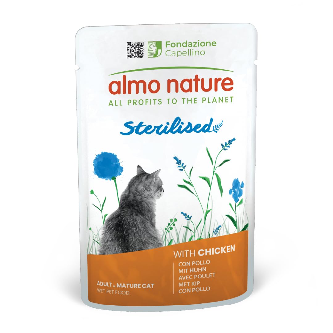 Almo Nature Functional - Sterilised - Wet Food for Adult and Mature, Sterilised or Less Active Cats - with Chicken - Low Fat Content, Hydrating - 70g (Pack of 30)